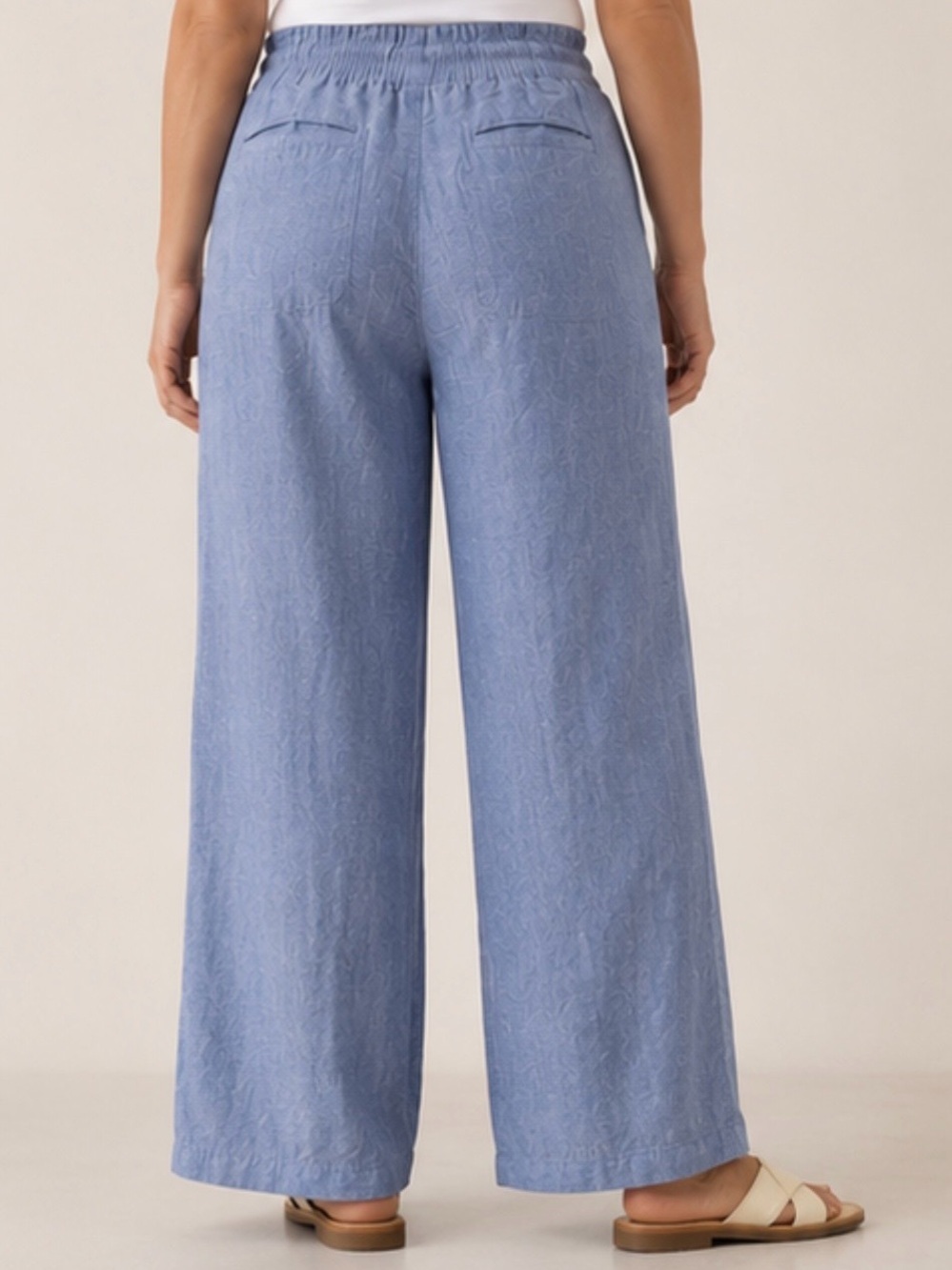 Athleta Cabo Linen Wide Leg Pull On Drawstring Chambray Blue Pants  Size 20 - Picture 2 of 16
